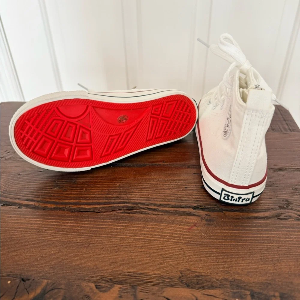 Classic White Kids High-Top Canvas Sneakers with Trendy Chunky Laces!